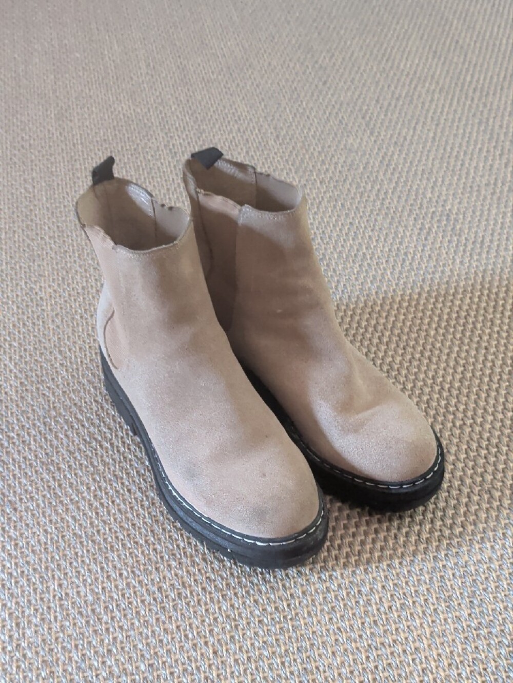 Marc Fisher Taupe Suede Chelsea Lug Booties - Picture 2 of 5